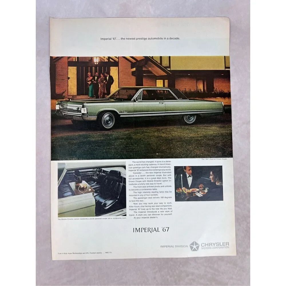 Vintage 1967 Chrysler Imperial: Newest Prestige Automobile Vintage Print Ad